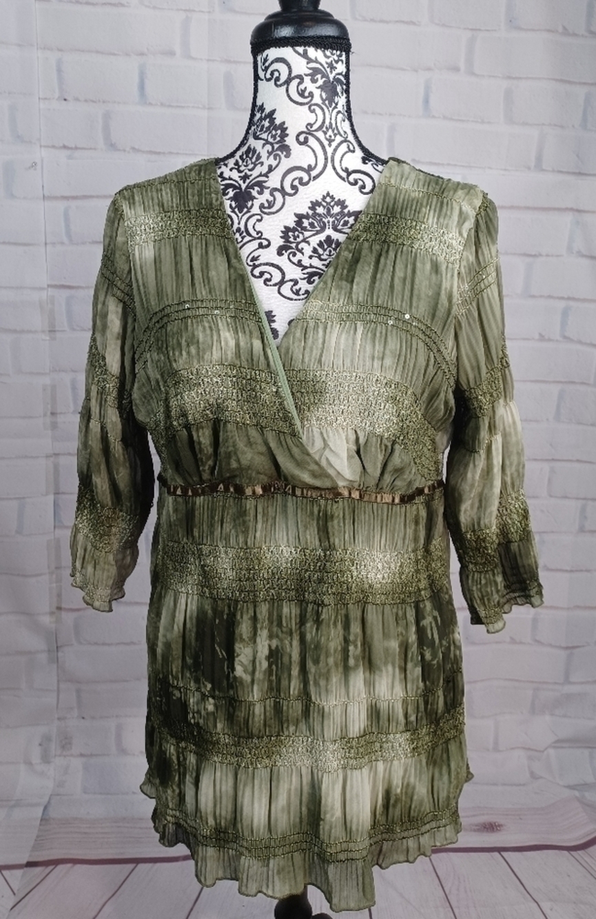 Dressbarn women's 3/4 sleeve faux wrap geometric print blouse plus size 2x b7